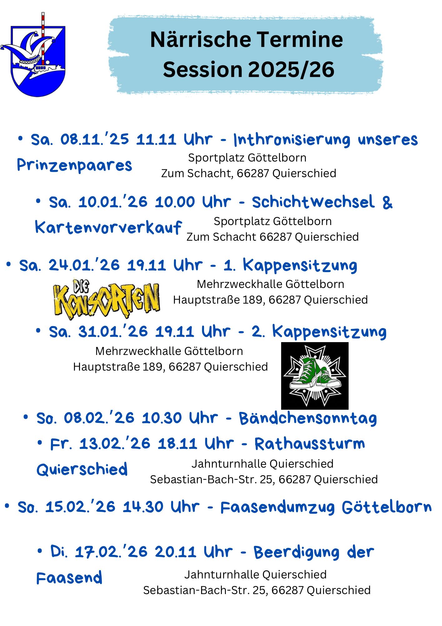 Närrische Termine der Session 2025/26